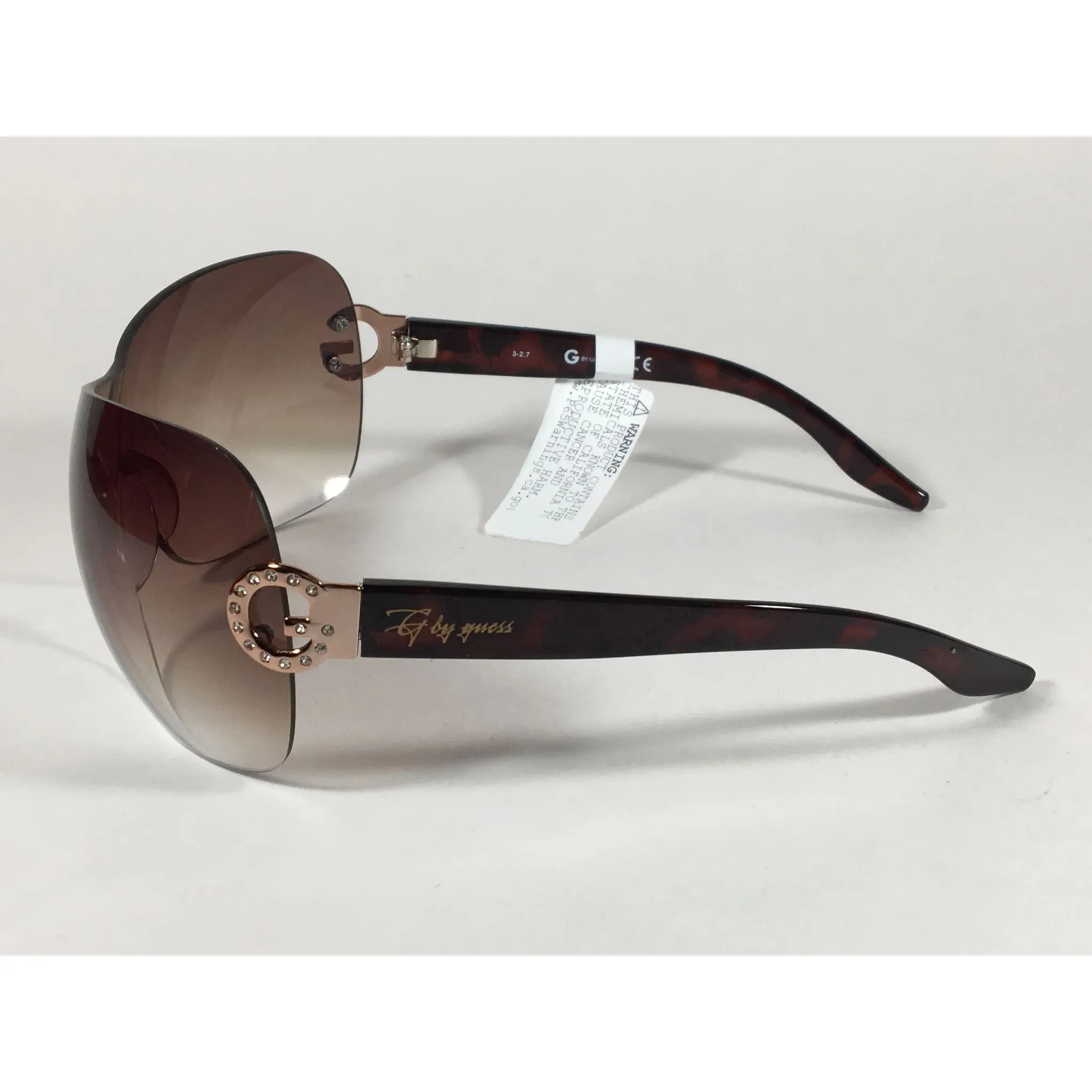 G By Guess Shield Sunglasses Brown Tortoise Gradient Lens Rhinestone Temples GGU1020 TO-34