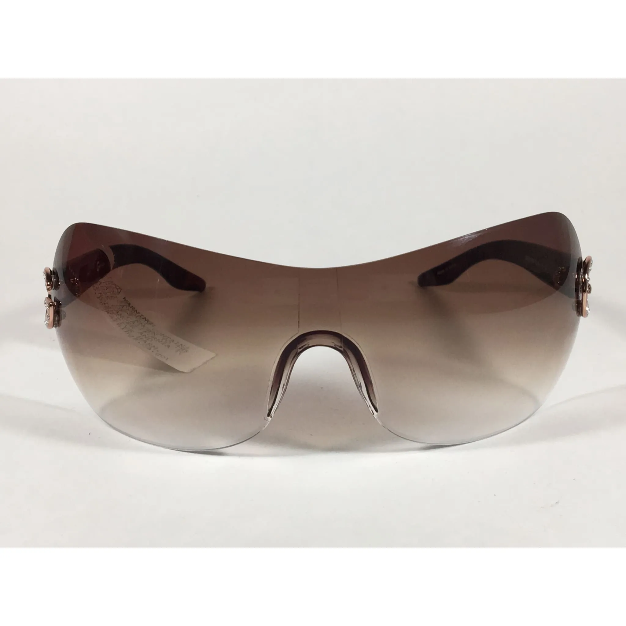 G By Guess Shield Sunglasses Brown Tortoise Gradient Lens Rhinestone Temples GGU1020 TO-34