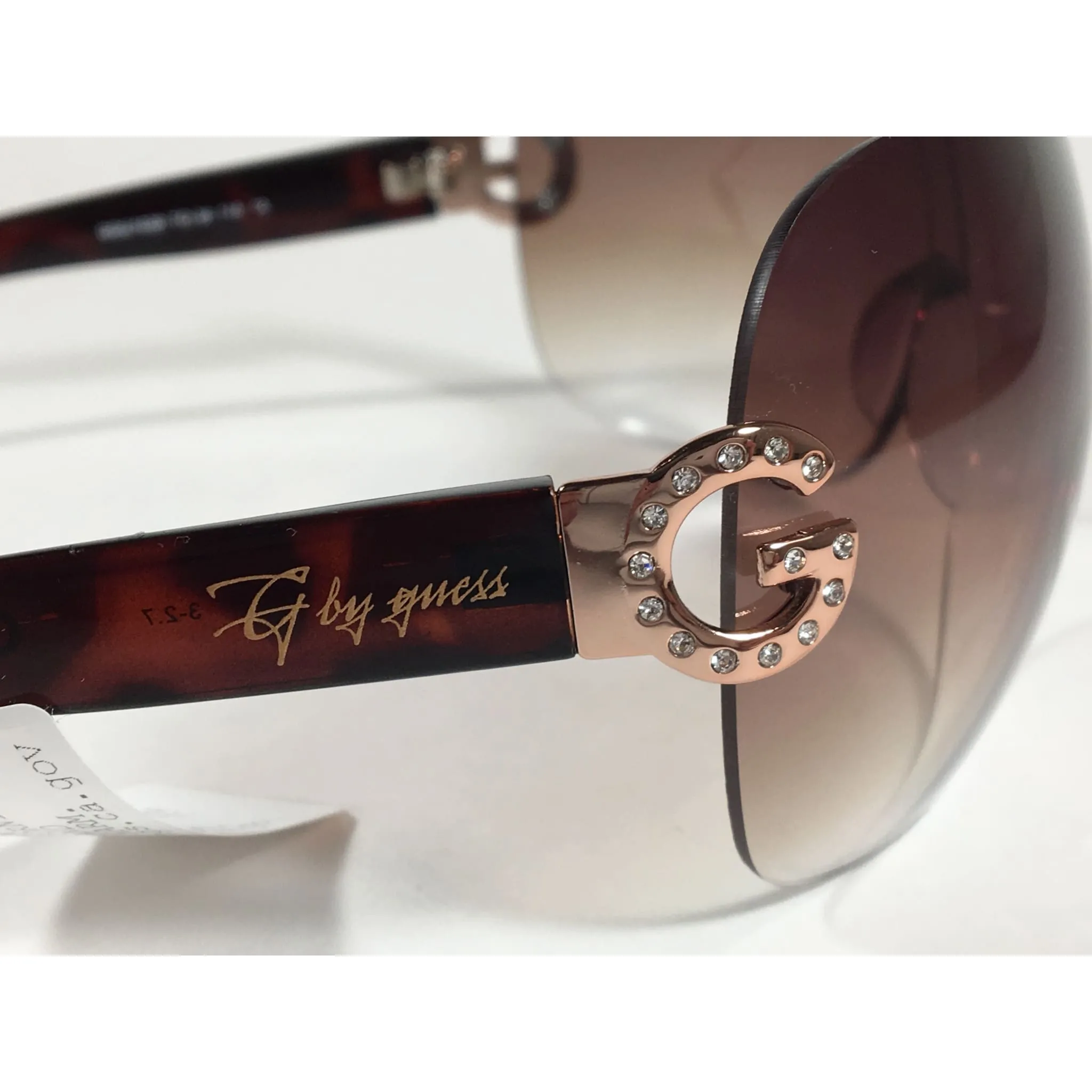 G By Guess Shield Sunglasses Brown Tortoise Gradient Lens Rhinestone Temples GGU1020 TO-34