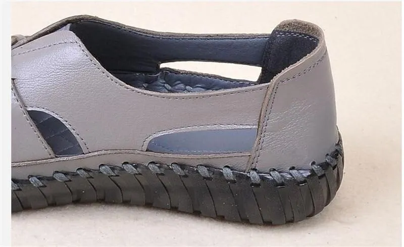 Genuine Leather Handmade Sandals Retro Style Mother Flats Shoes