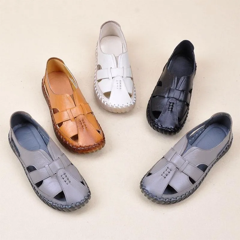 Genuine Leather Handmade Sandals Retro Style Mother Flats Shoes