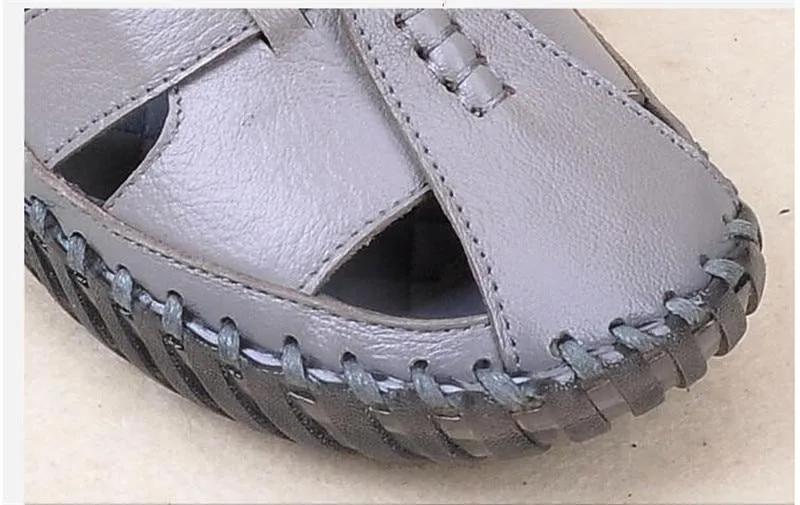 Genuine Leather Handmade Sandals Retro Style Mother Flats Shoes