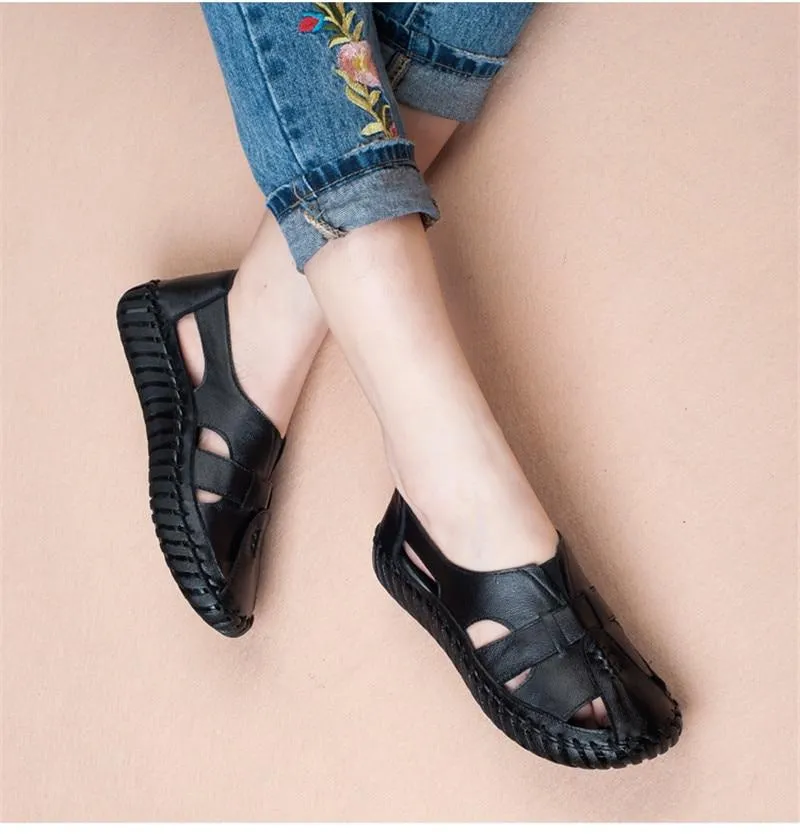 Genuine Leather Handmade Sandals Retro Style Mother Flats Shoes