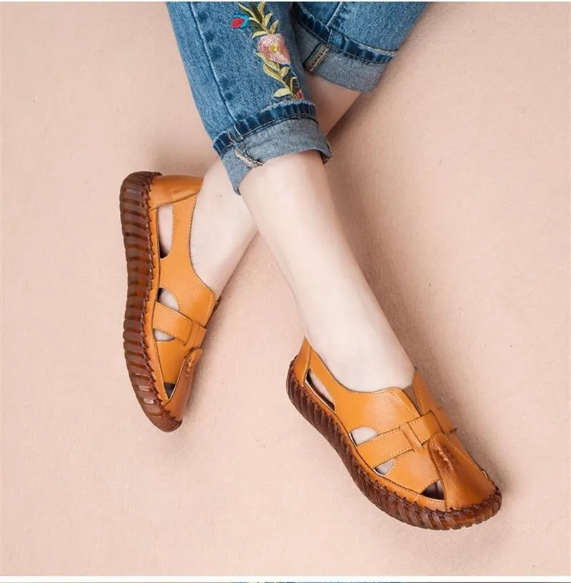 Genuine Leather Handmade Sandals Retro Style Mother Flats Shoes