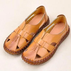 Genuine Leather Handmade Sandals Retro Style Mother Flats Shoes
