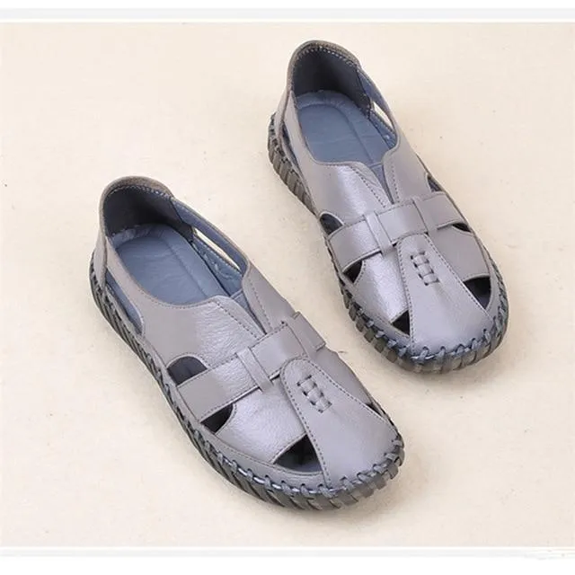Genuine Leather Handmade Sandals Retro Style Mother Flats Shoes