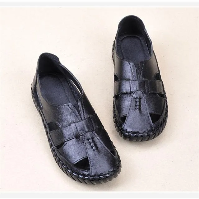 Genuine Leather Handmade Sandals Retro Style Mother Flats Shoes