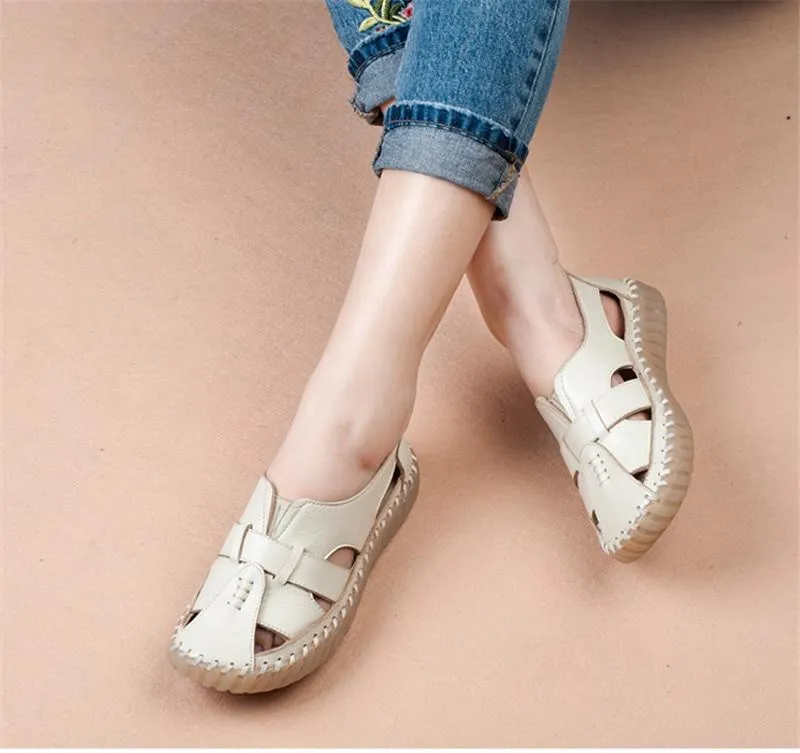 Genuine Leather Handmade Sandals Retro Style Mother Flats Shoes