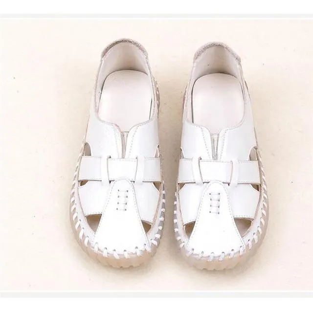Genuine Leather Handmade Sandals Retro Style Mother Flats Shoes
