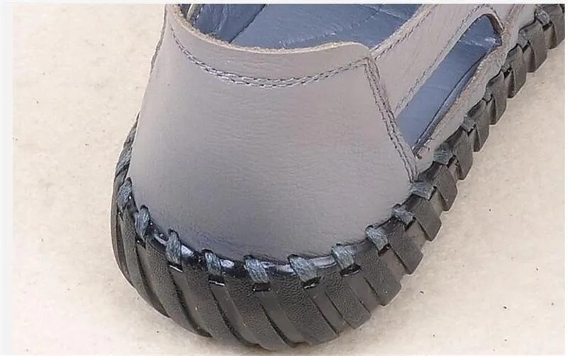 Genuine Leather Handmade Sandals Retro Style Mother Flats Shoes