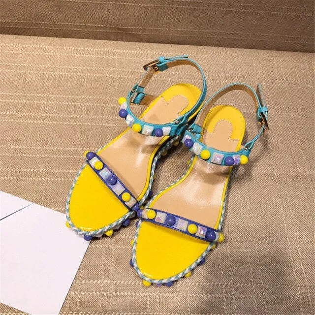 Genuine Leather Women's Sandals Luxury Brand Designer Fashion Soft Light Rivet Sweet Women's Shoes Multi-coloured Ladies Shoes