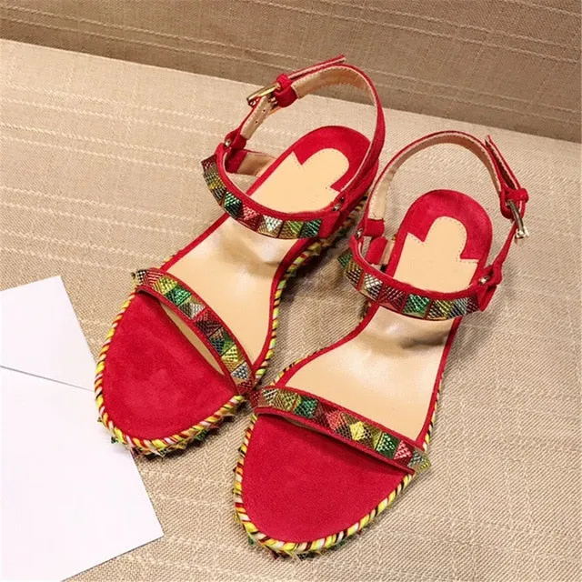 Genuine Leather Women's Sandals Luxury Brand Designer Fashion Soft Light Rivet Sweet Women's Shoes Multi-coloured Ladies Shoes