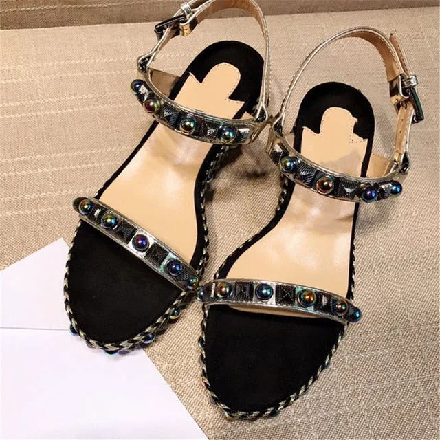 Genuine Leather Women's Sandals Luxury Brand Designer Fashion Soft Light Rivet Sweet Women's Shoes Multi-coloured Ladies Shoes
