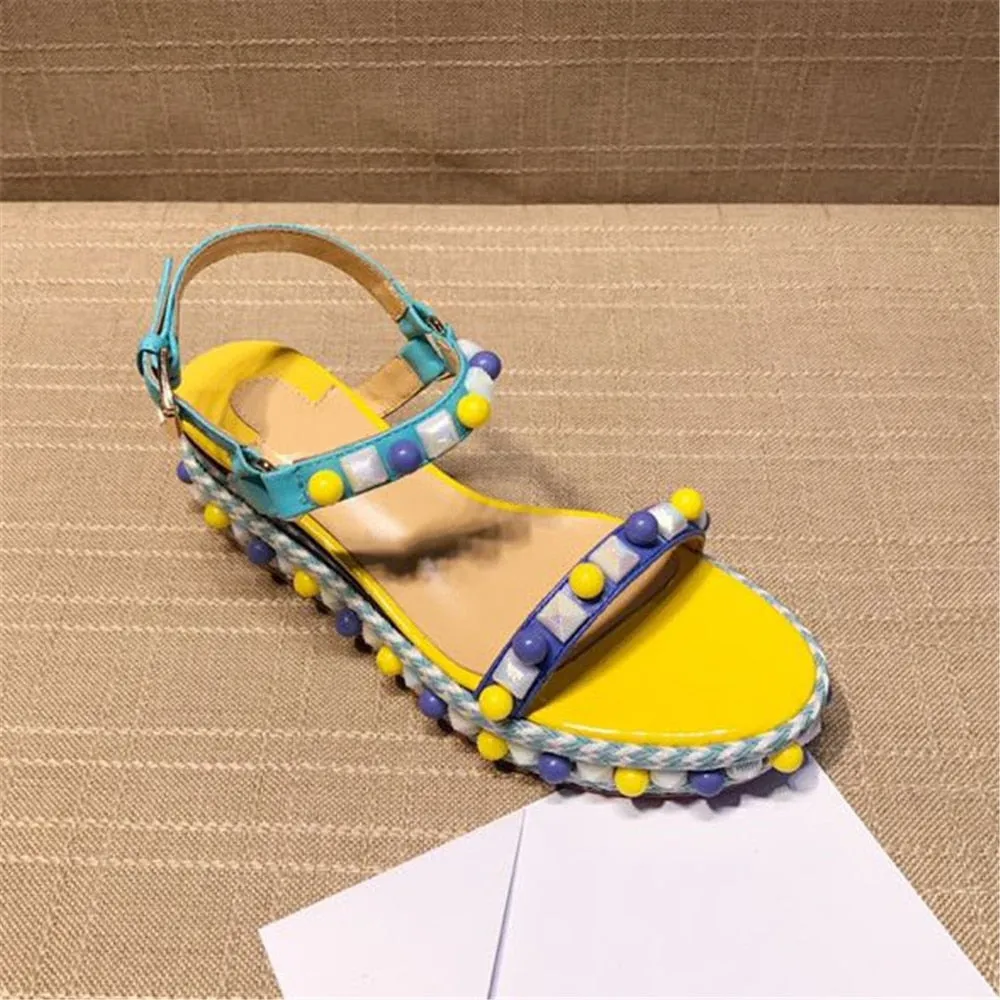 Genuine Leather Women's Sandals Luxury Brand Designer Fashion Soft Light Rivet Sweet Women's Shoes Multi-coloured Ladies Shoes