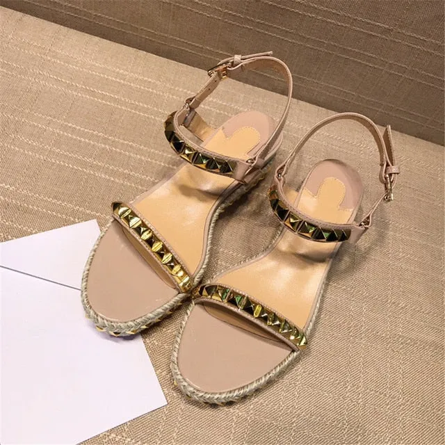 Genuine Leather Women's Sandals Luxury Brand Designer Fashion Soft Light Rivet Sweet Women's Shoes Multi-coloured Ladies Shoes