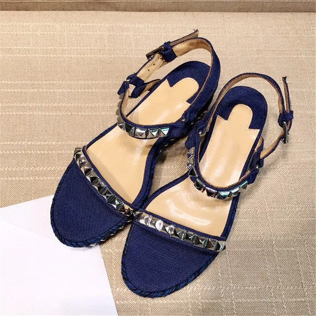 Genuine Leather Women's Sandals Luxury Brand Designer Fashion Soft Light Rivet Sweet Women's Shoes Multi-coloured Ladies Shoes