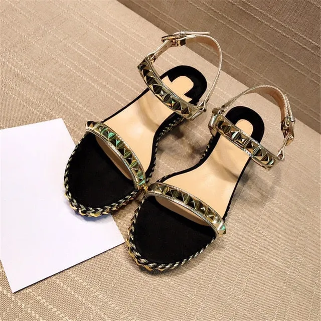 Genuine Leather Women's Sandals Luxury Brand Designer Fashion Soft Light Rivet Sweet Women's Shoes Multi-coloured Ladies Shoes
