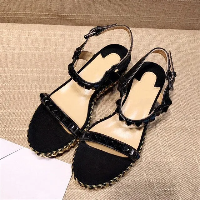 Genuine Leather Women's Sandals Luxury Brand Designer Fashion Soft Light Rivet Sweet Women's Shoes Multi-coloured Ladies Shoes