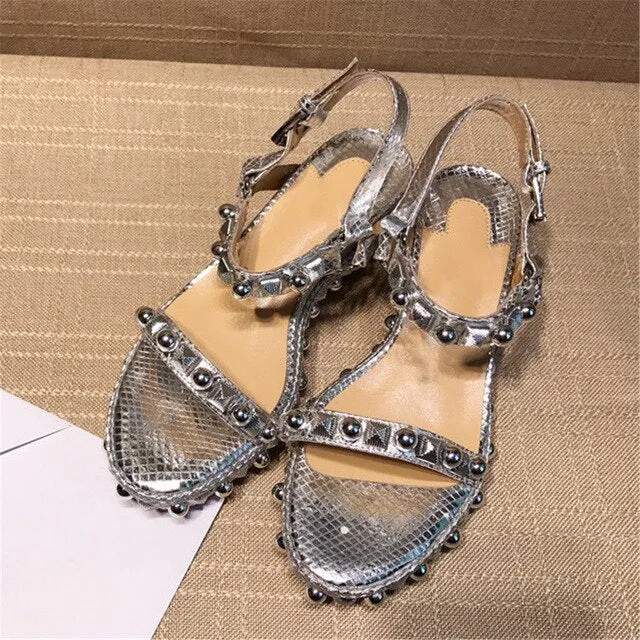 Genuine Leather Women's Sandals Luxury Brand Designer Fashion Soft Light Rivet Sweet Women's Shoes Multi-coloured Ladies Shoes