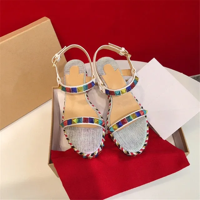 Genuine Leather Women's Sandals Luxury Brand Designer Fashion Soft Light Rivet Sweet Women's Shoes Multi-coloured Ladies Shoes