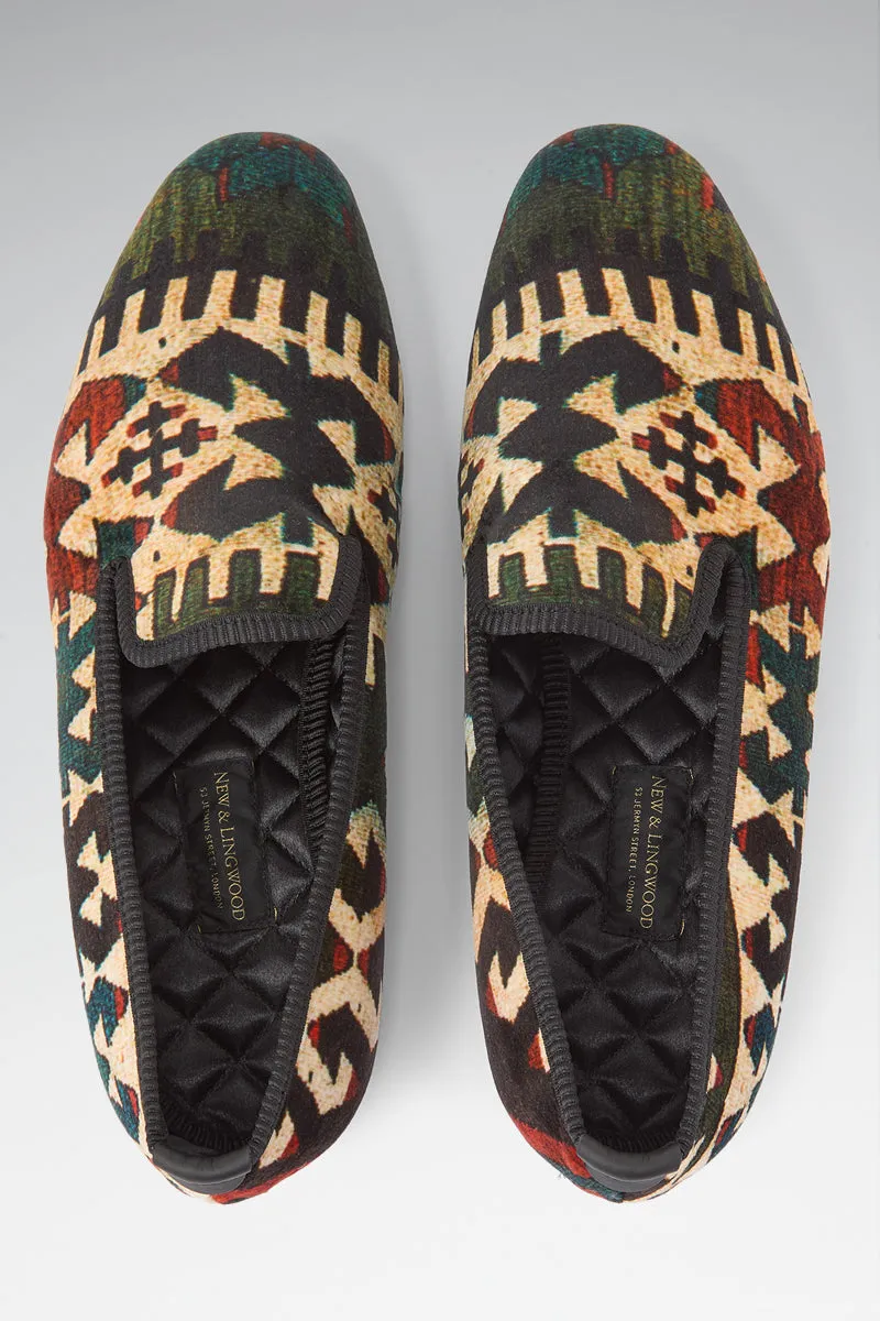 Geometric Print Velvet Slippers