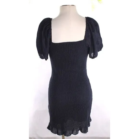 Gianni Bini Little Black  Dress Women's Lace Navy Blue Ruffle Size L NEW
