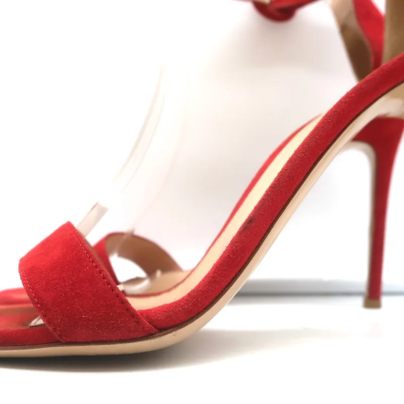 Gianvito Rossi Portofino 105 Sandals Red Suede Size 40 Ankle Strap Heels