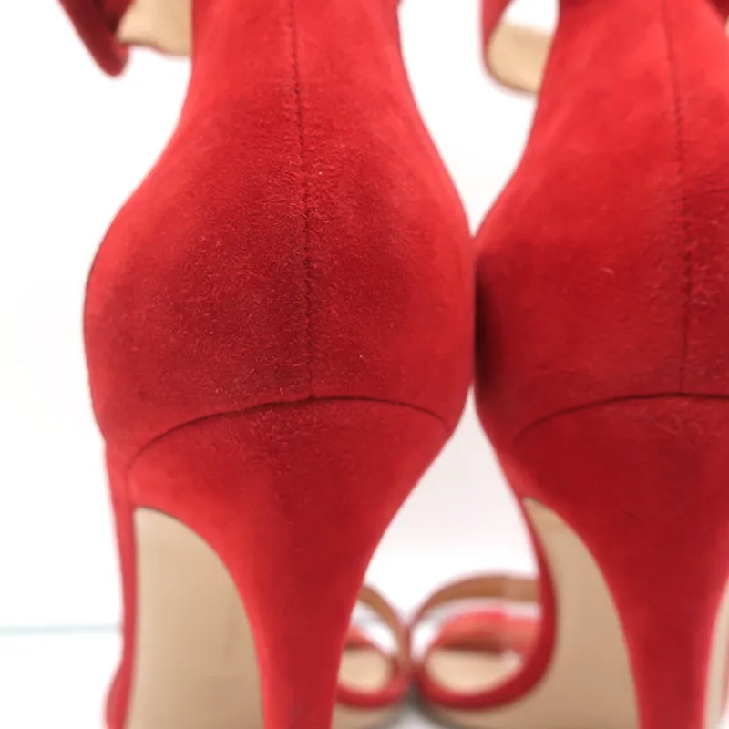 Gianvito Rossi Portofino 105 Sandals Red Suede Size 40 Ankle Strap Heels