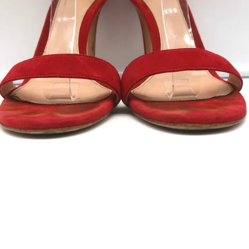Gianvito Rossi Portofino 105 Sandals Red Suede Size 40 Ankle Strap Heels