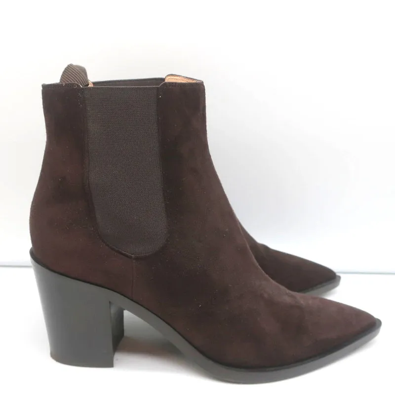 Gianvito Rossi Romney Chelsea Boots Dark Brown Suede Size 38.5 Pointed Toe
