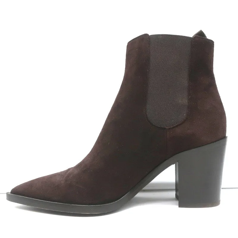 Gianvito Rossi Romney Chelsea Boots Dark Brown Suede Size 38.5 Pointed Toe