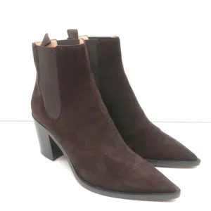 Gianvito Rossi Romney Chelsea Boots Dark Brown Suede Size 38.5 Pointed Toe