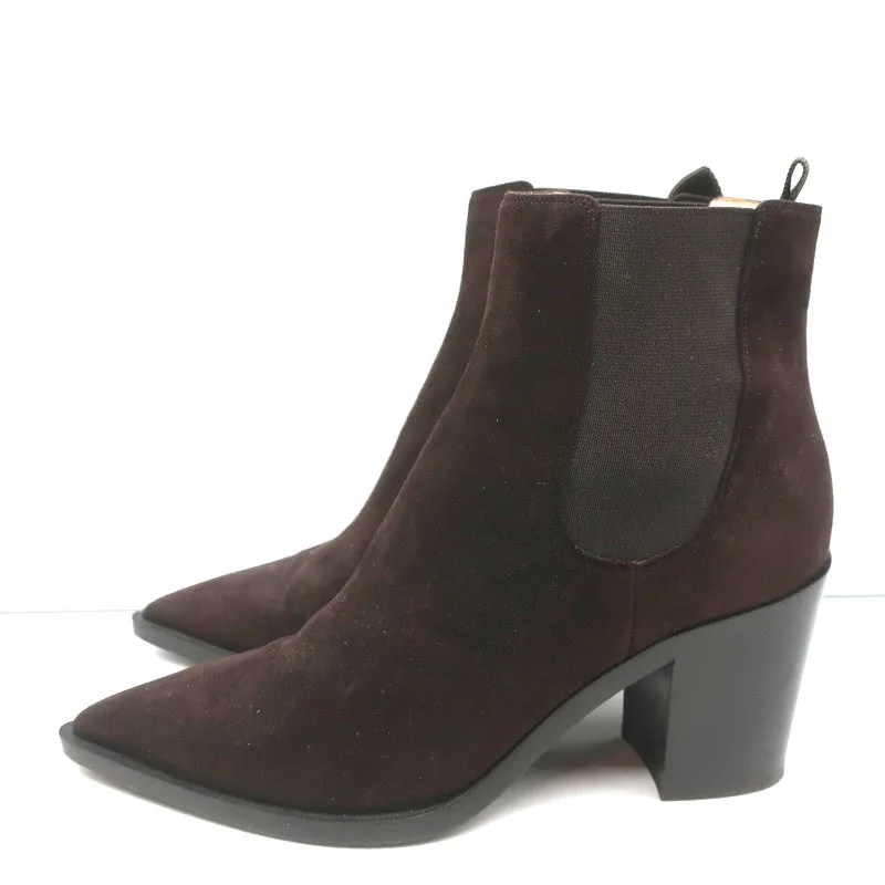 Gianvito Rossi Romney Chelsea Boots Dark Brown Suede Size 38.5 Pointed Toe