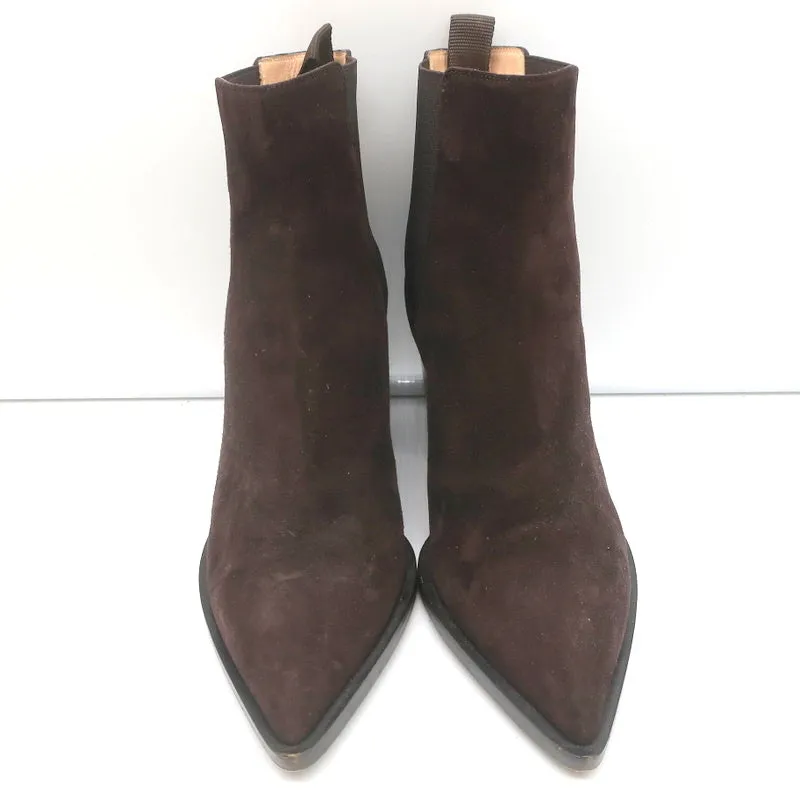 Gianvito Rossi Romney Chelsea Boots Dark Brown Suede Size 38.5 Pointed Toe
