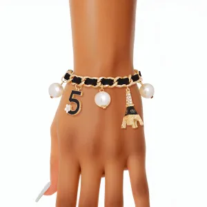 Gold Eiffel Black Charm bracelet