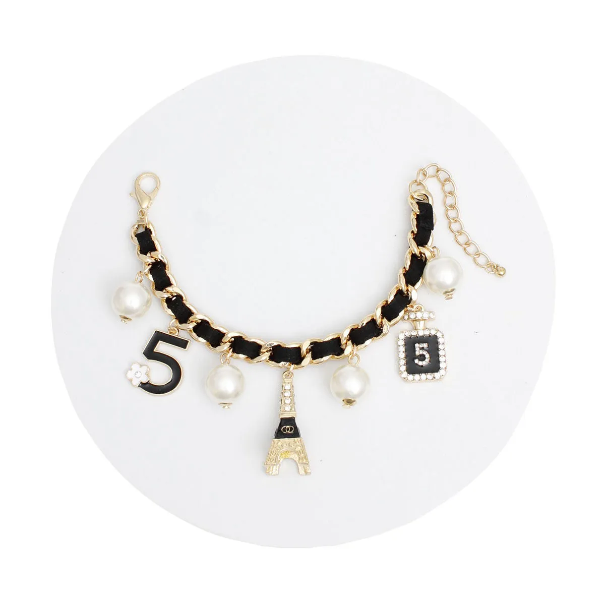 Gold Eiffel Black Charm bracelet