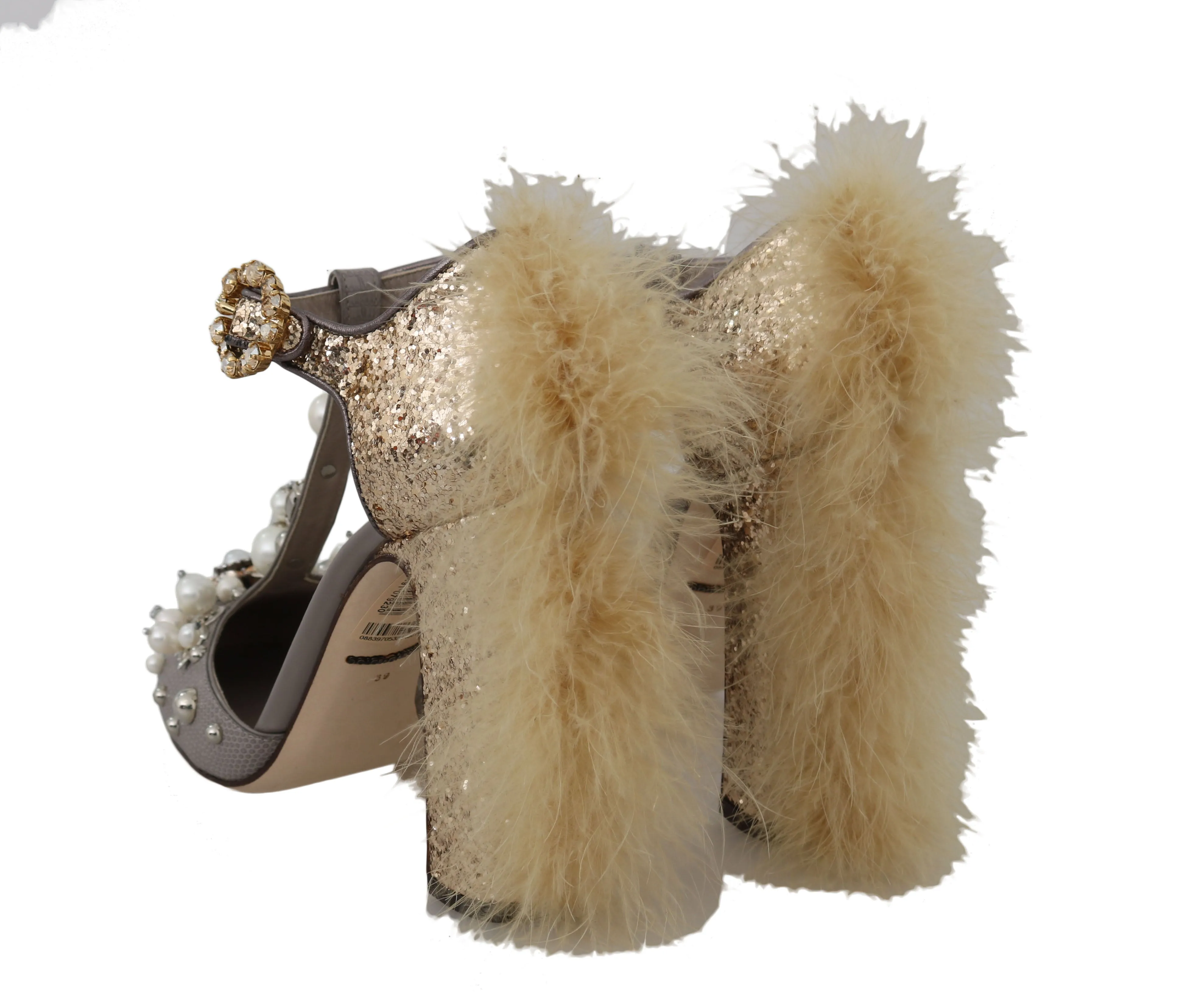 Gold Lizard Leather Crystal Fur