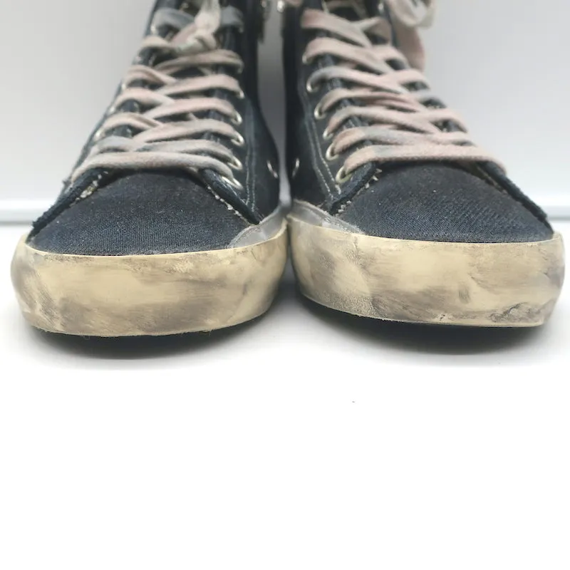Golden Goose Francy Canvas High Top Sneakers Black with Silver Star Size 36