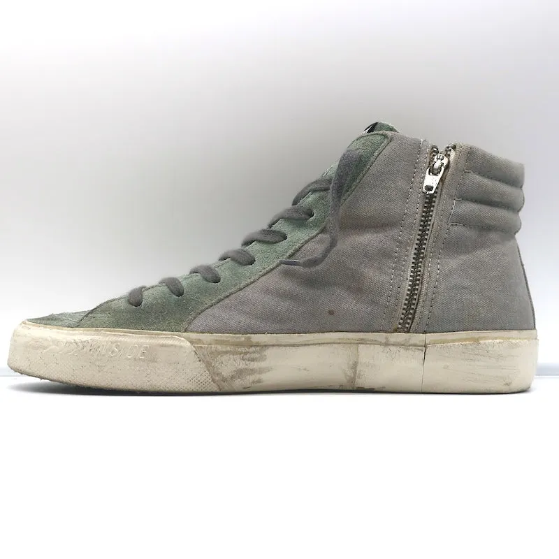 Golden Goose Slide High Top Sneakers Gray Canvas & Blue Suede Size 38