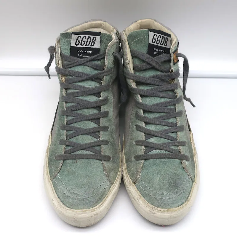 Golden Goose Slide High Top Sneakers Gray Canvas & Blue Suede Size 38