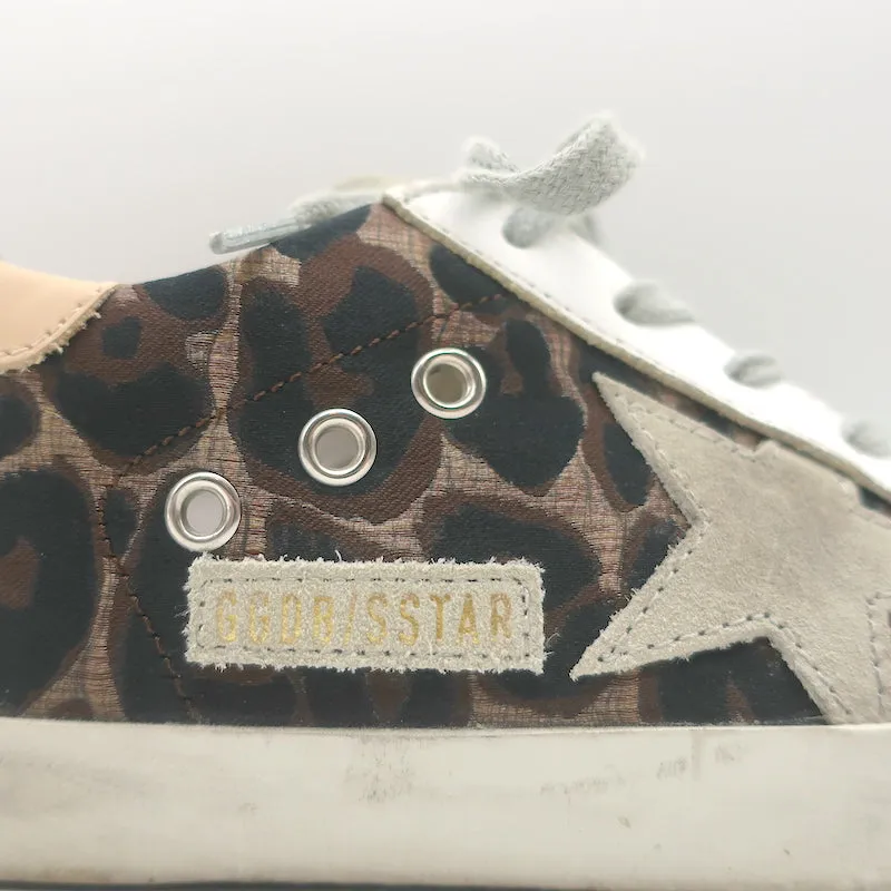 Golden Goose Superstar Sneakers Brown Leopard Jacquard & Gray Suede Size 36