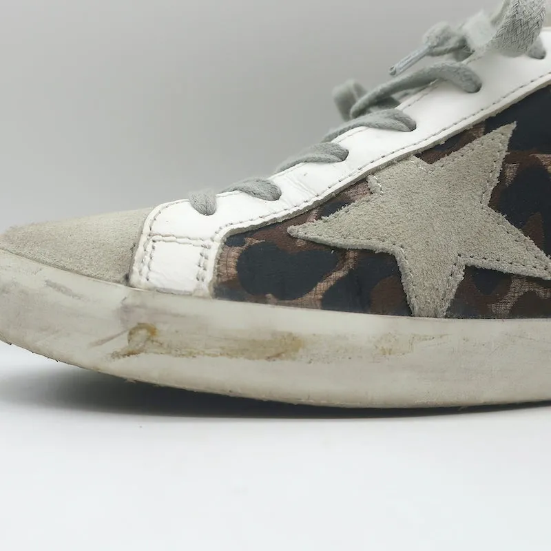 Golden Goose Superstar Sneakers Brown Leopard Jacquard & Gray Suede Size 36
