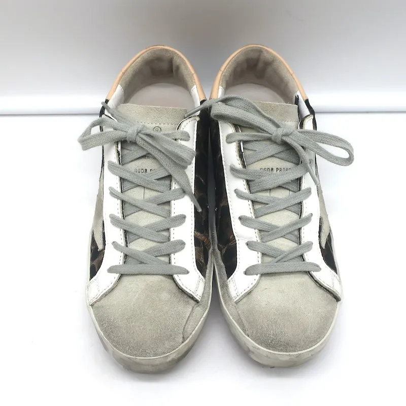 Golden Goose Superstar Sneakers Brown Leopard Jacquard & Gray Suede Size 36