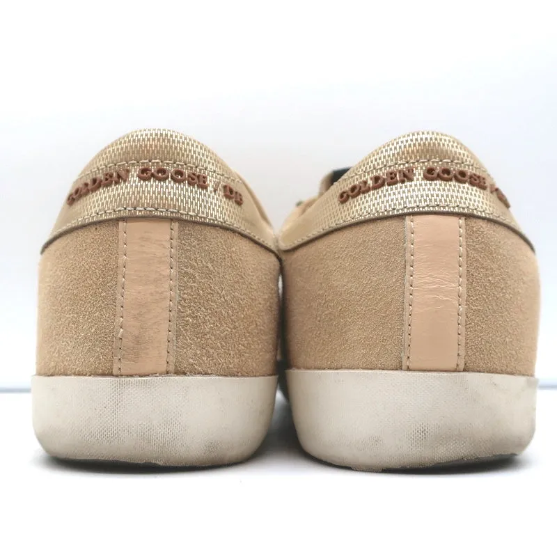 Golden Goose Superstar Sneakers Nude Suede & Gold Metallic Leather Size 37
