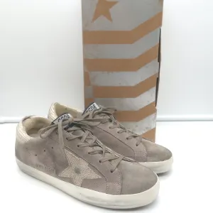 Golden Goose Superstar Sneakers Taupe Suede & Lizard-Print Leather Size 36 NEW
