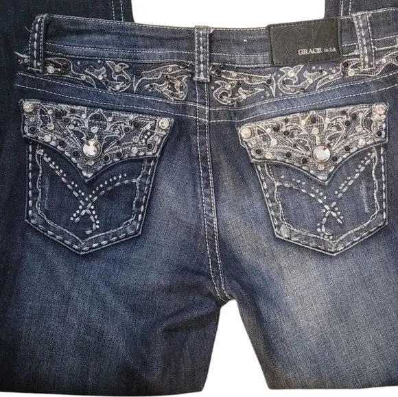 Grace in LA Women Jeans 29 Western Rhinestone High End Slight Flare