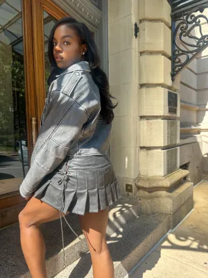 Gray Crop Leather Jacket