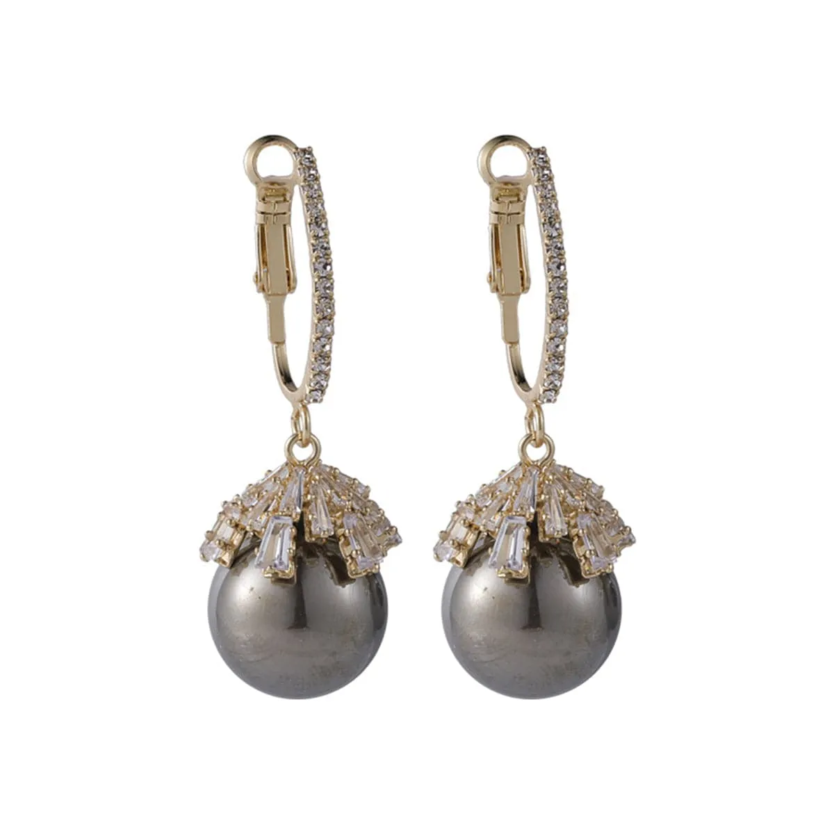 Gray Pearl & Cubic Zirconia 18k Gold-Plated Huggie Earrings