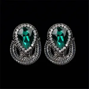 Green & Cubic Zirconia Pear Stud Earrings