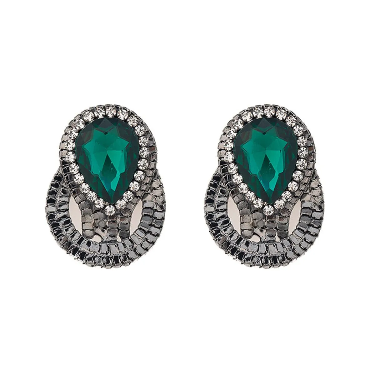 Green & Cubic Zirconia Pear Stud Earrings